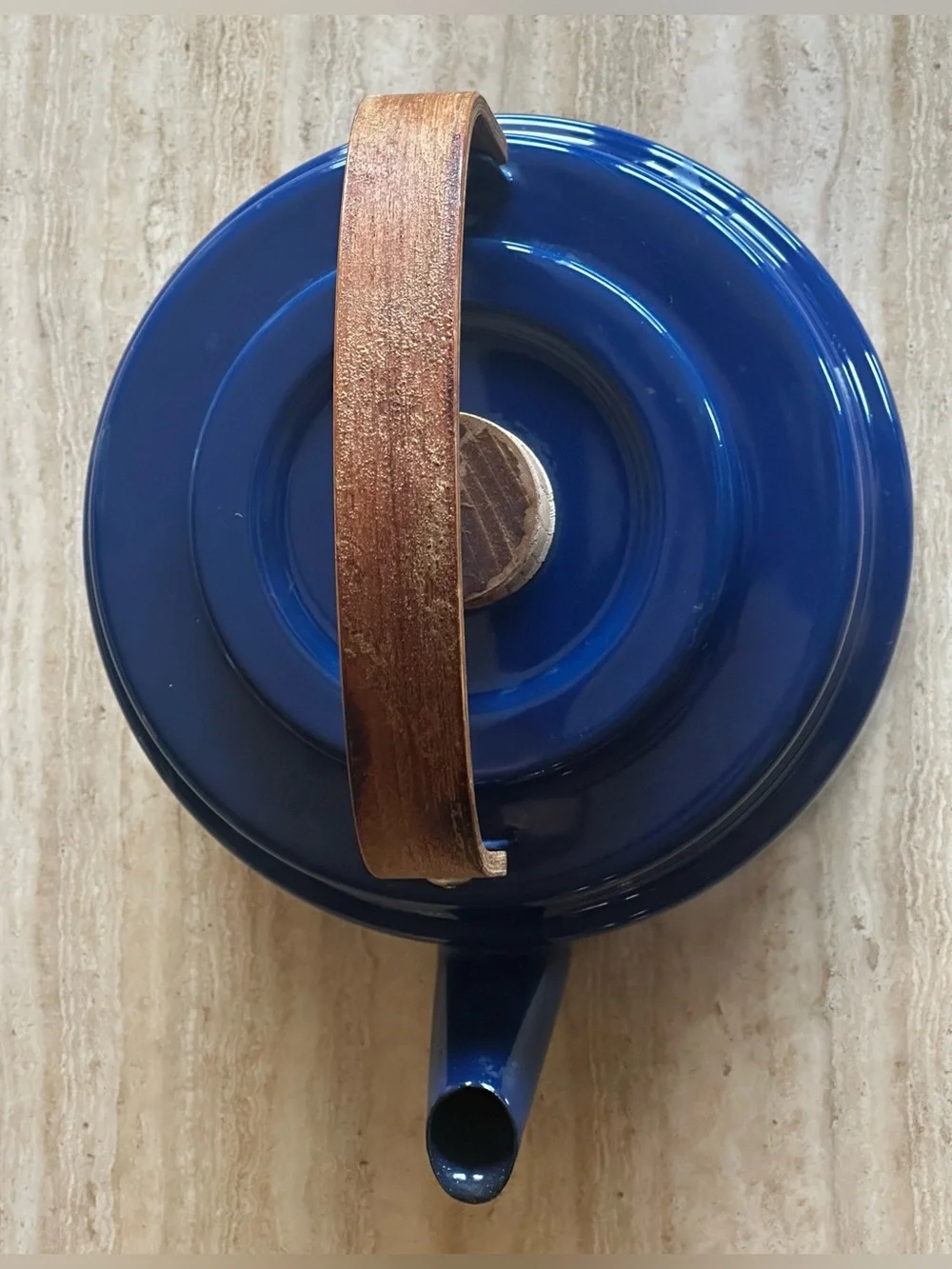 Cobalt Blue Tea Kettle with Teak handle and lid top. Danish Style Pre-owned